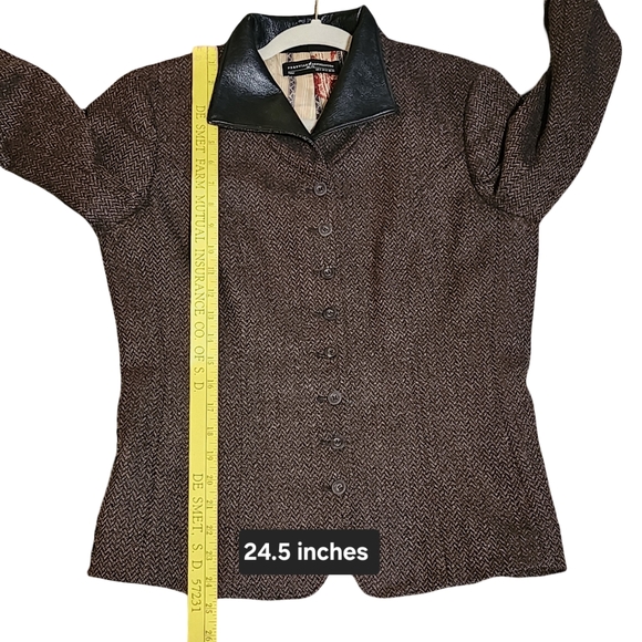 PERUVIAN CONNECTION Coat Womens Size 8 Brown Alpaca Wool Tweed Leather Old Money - Picture 15 of 16